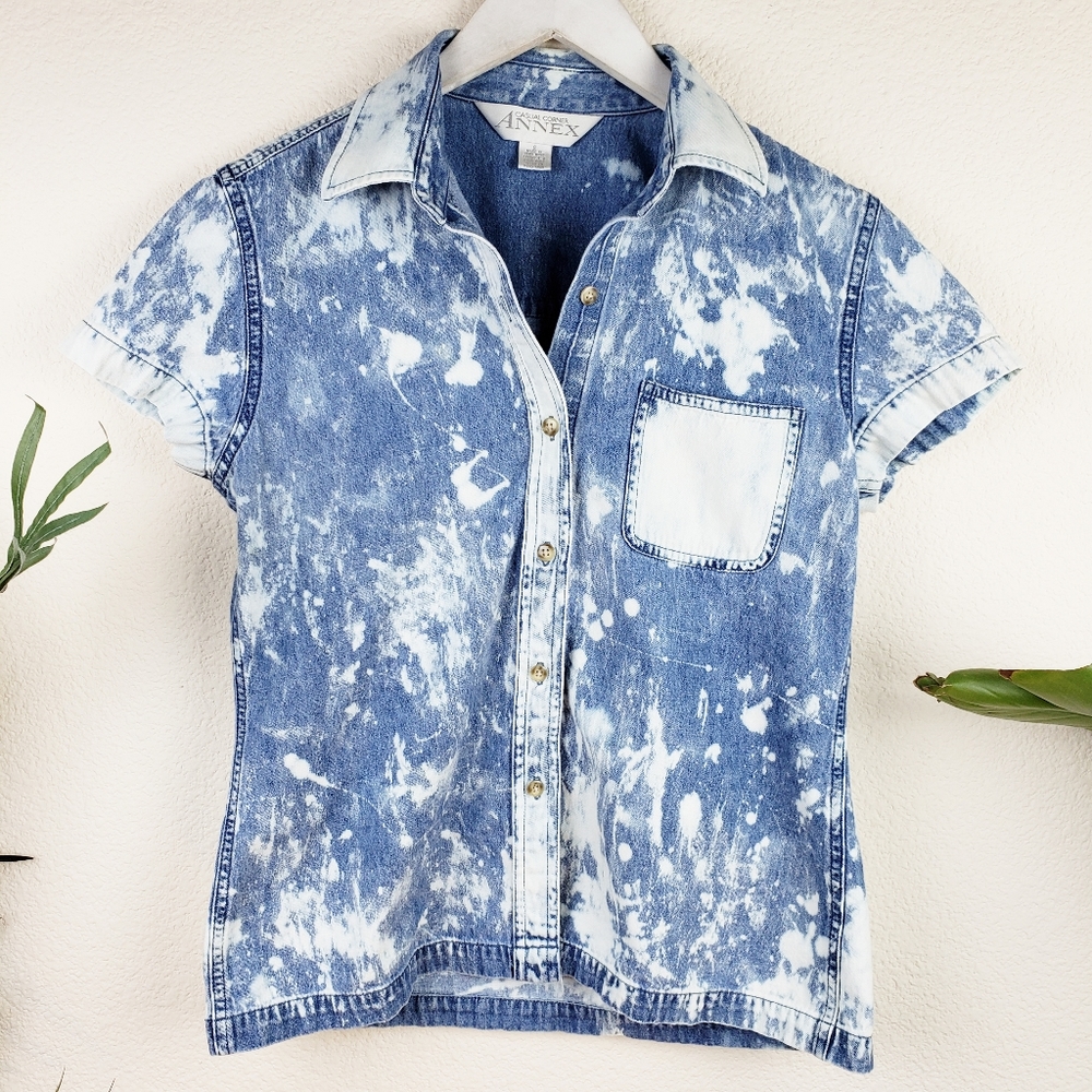 Vintage 90s Denim Jean Shirt Custom Design sz S